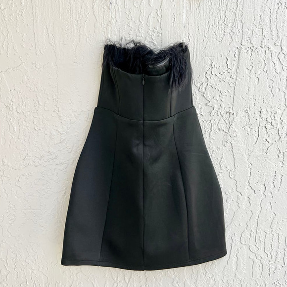 Showpo. Strapless Faux Feather Trim Rhaiza Mini Dress Black Women's Size US 2 - Picture 7 of 7